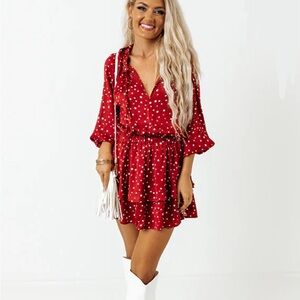 NWT Day + Moon Women’s Boutique Red and White Polka Dot Fit & Flare Dress Size M